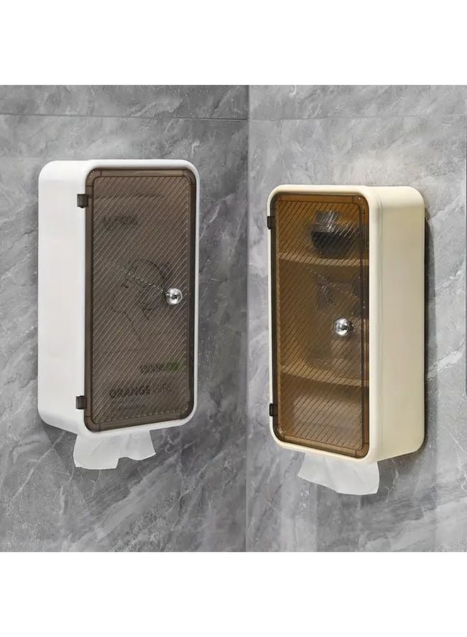 White Modern Wall Mounted Tissue Box Punch Free Flat Door Design Minimalist Bathroom Storage - Image 2